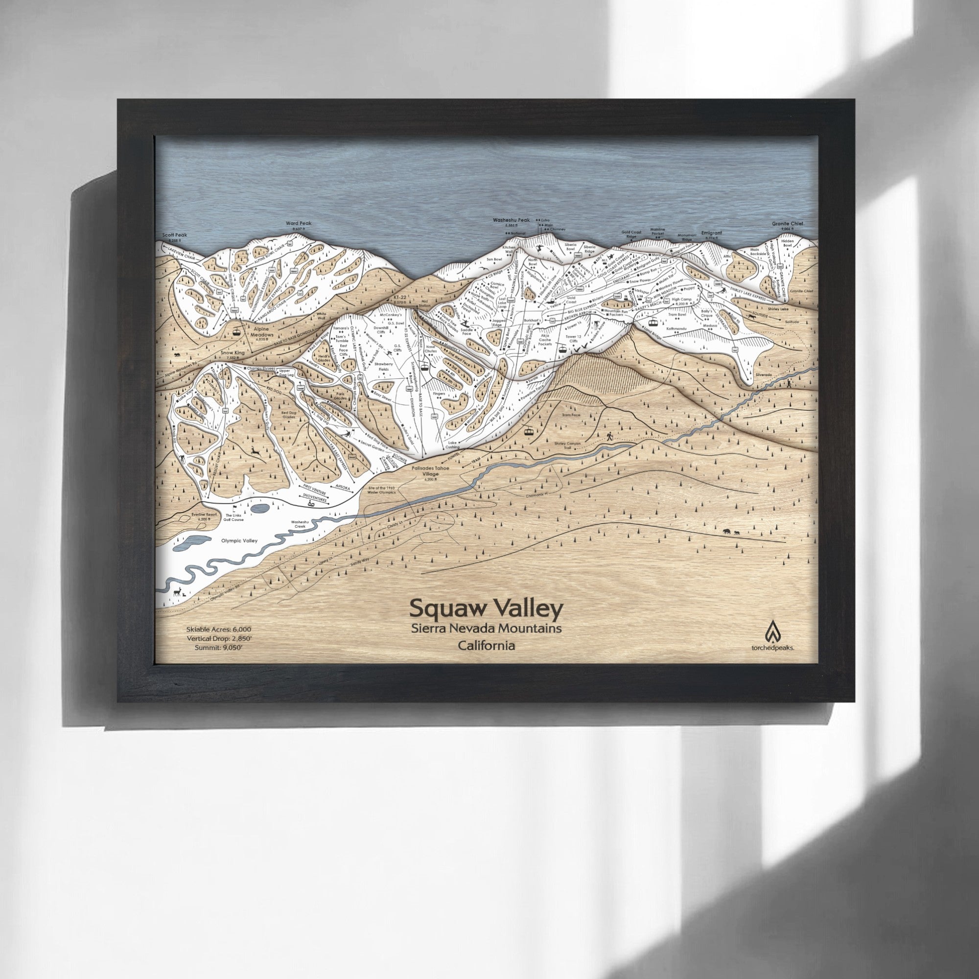 Squaw Valley Ski Slope Map, Skiing Wall Art, Palisades Tahoe, Torched Peaks