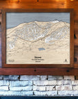 Skiing Wall Art: Wooden Map of Stowe Vermont above a mantel