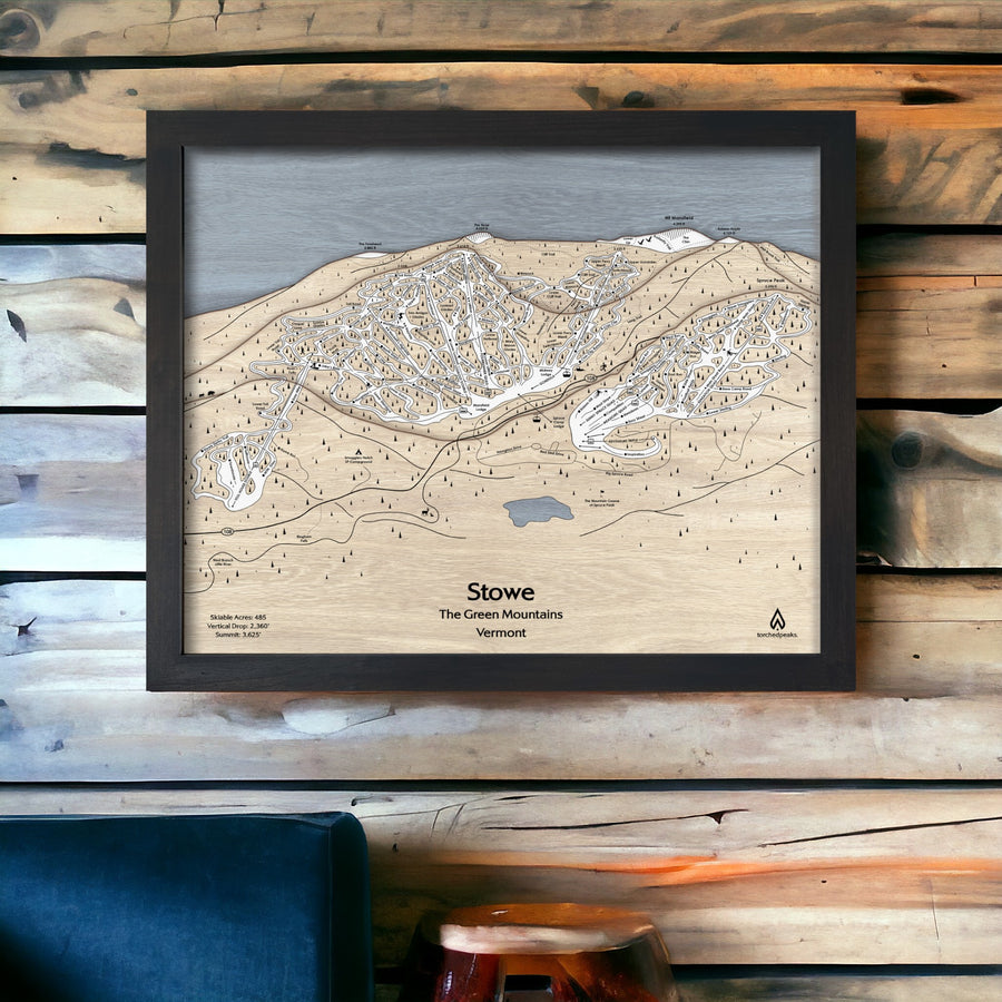 Living Room Decor For Skiers: 3D Wood Map of Stowe VTe Mountain