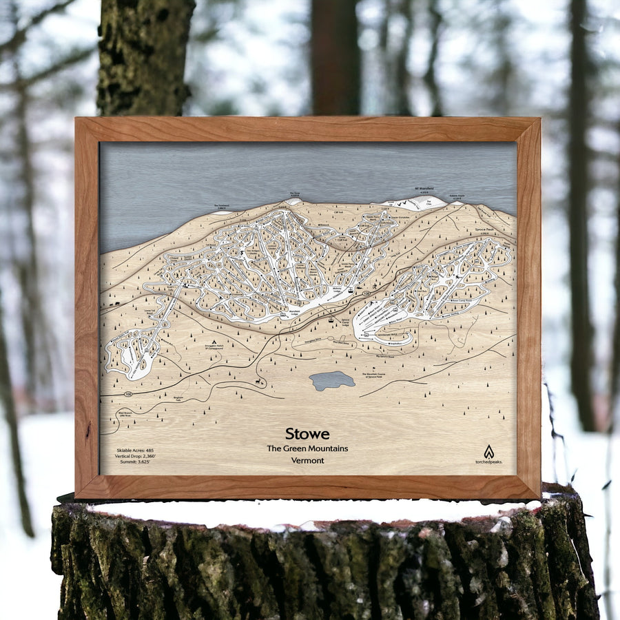 Laser-engraved Map featuring Stowe Mountain Ski Resort; Skiing Wall Art