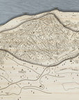 Laser-carved wooden map of Stowe Ski Area in Vermont