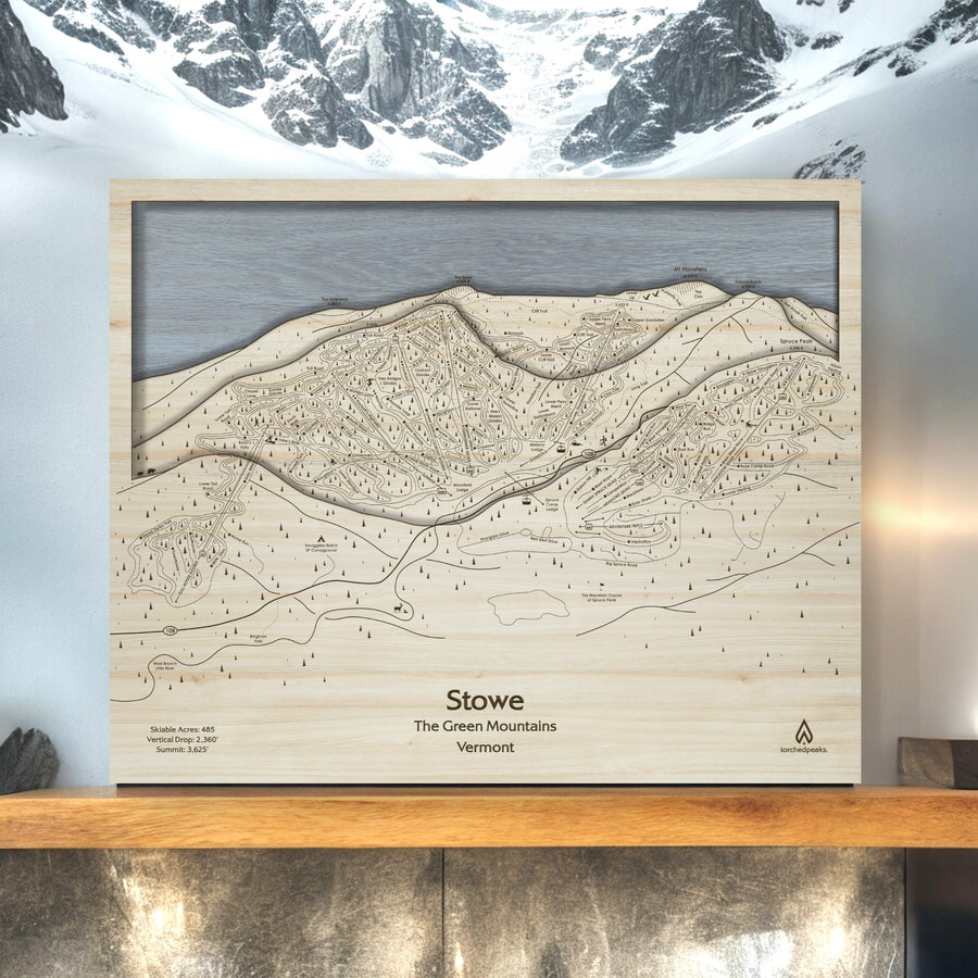 Stowe Wood Carved Map by Torched Peaks, Ski Cabin Decor, Ski Map Gift