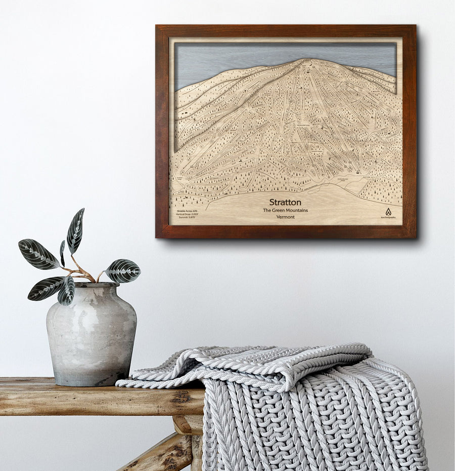 Stratton Mountain Ski Trail Map | 3D Wood Mountain Art, Cabin Decor