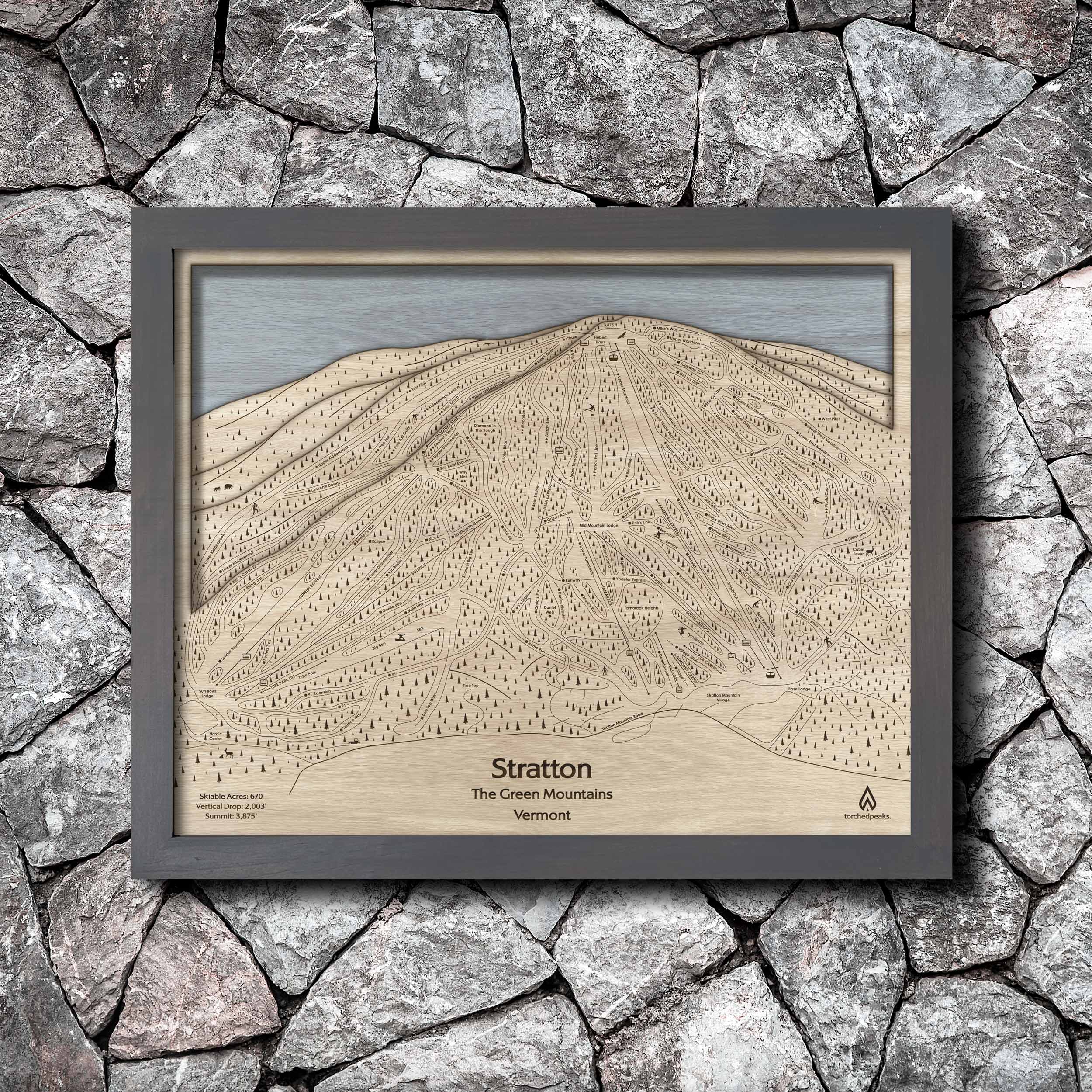 Stratton Mountain Ski Trail Map | 3D Wood Mountain Art