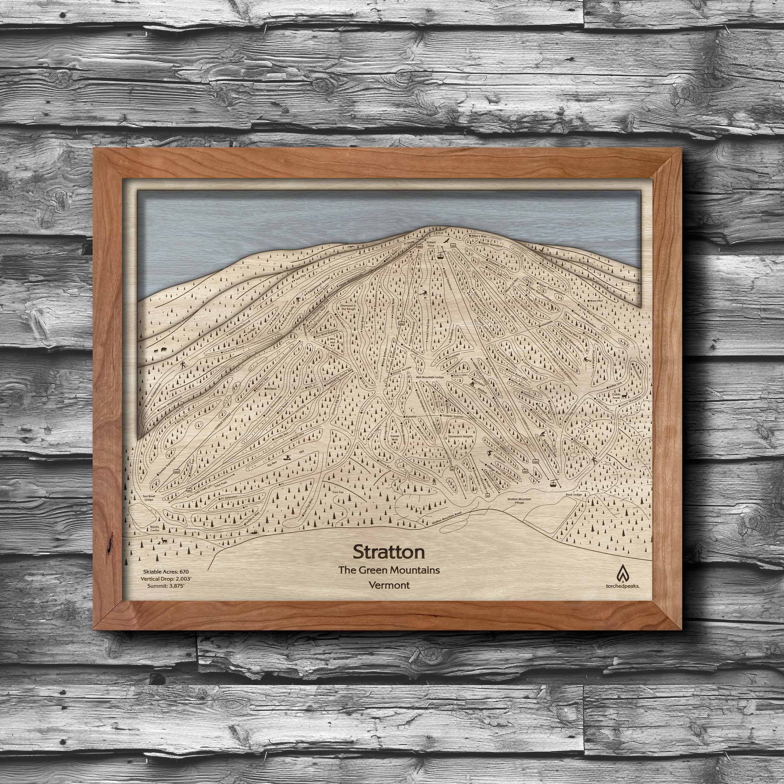 Stratton Mountain Ski Trail Map | 3D Wood Mountain Art
