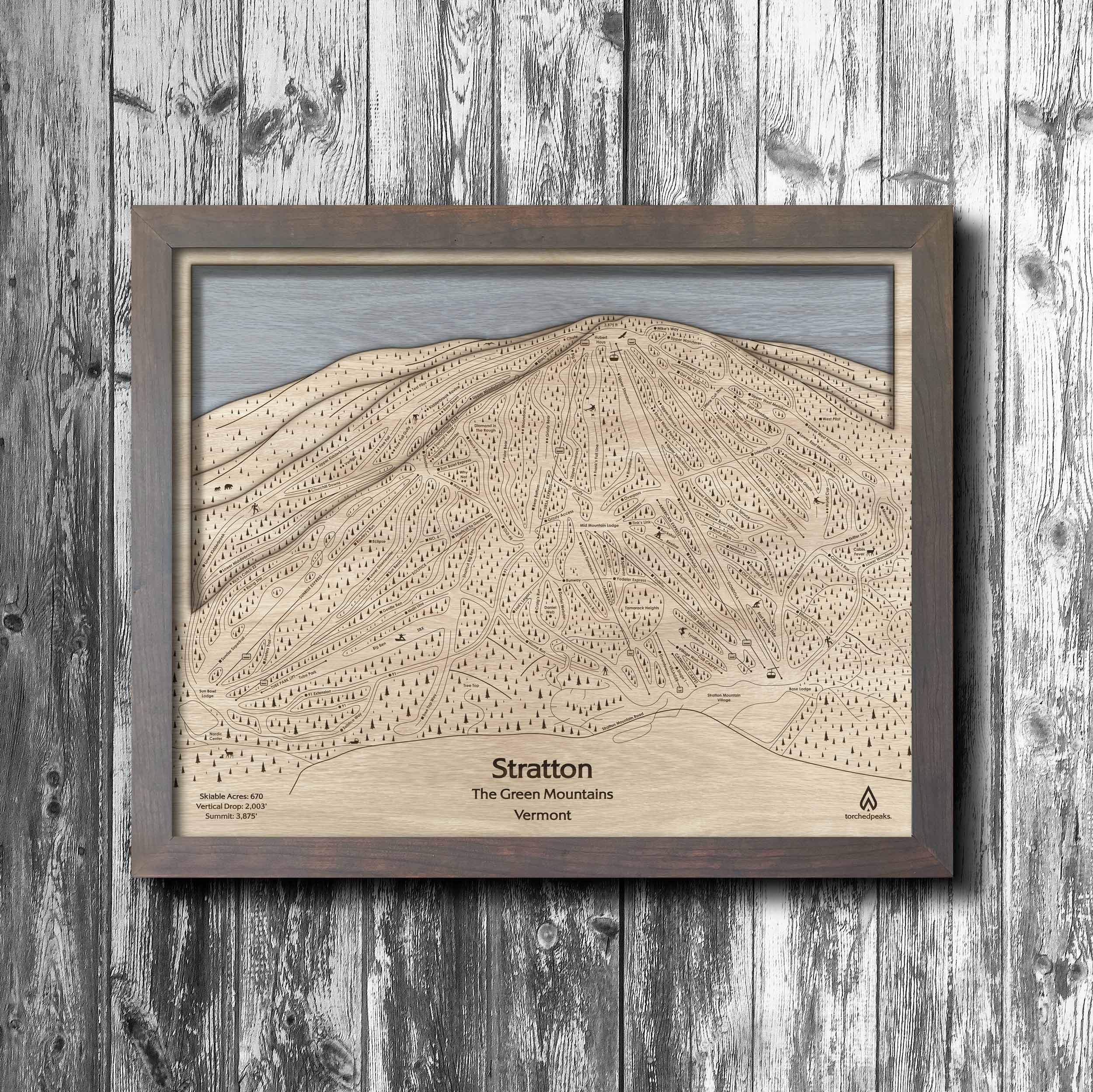 Stratton Mountain Ski Trail Map | 3D Wood Mountain Art