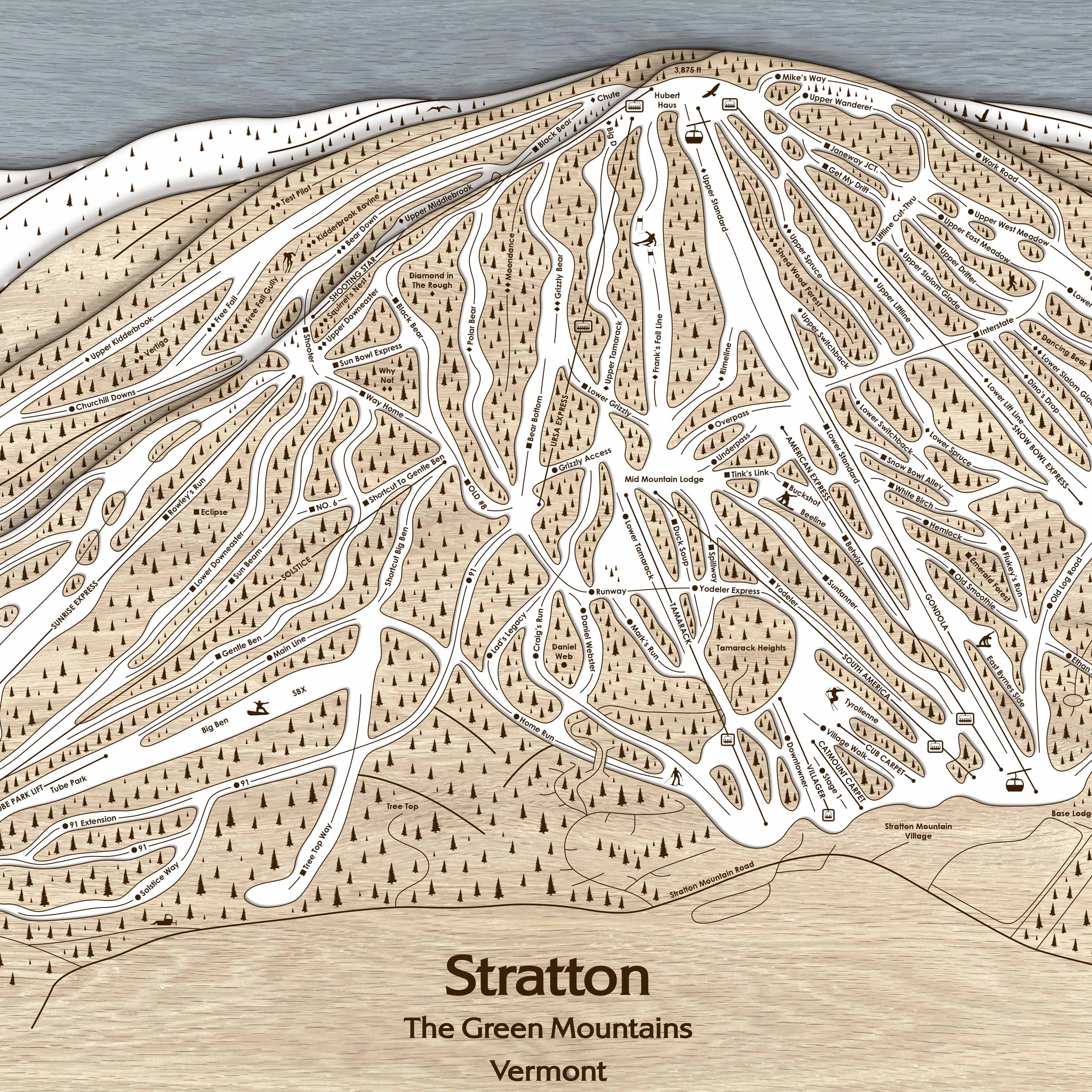 Stratton Mountain, VT Ski Trail Map | Handcrafted Wood Mountain Art ...