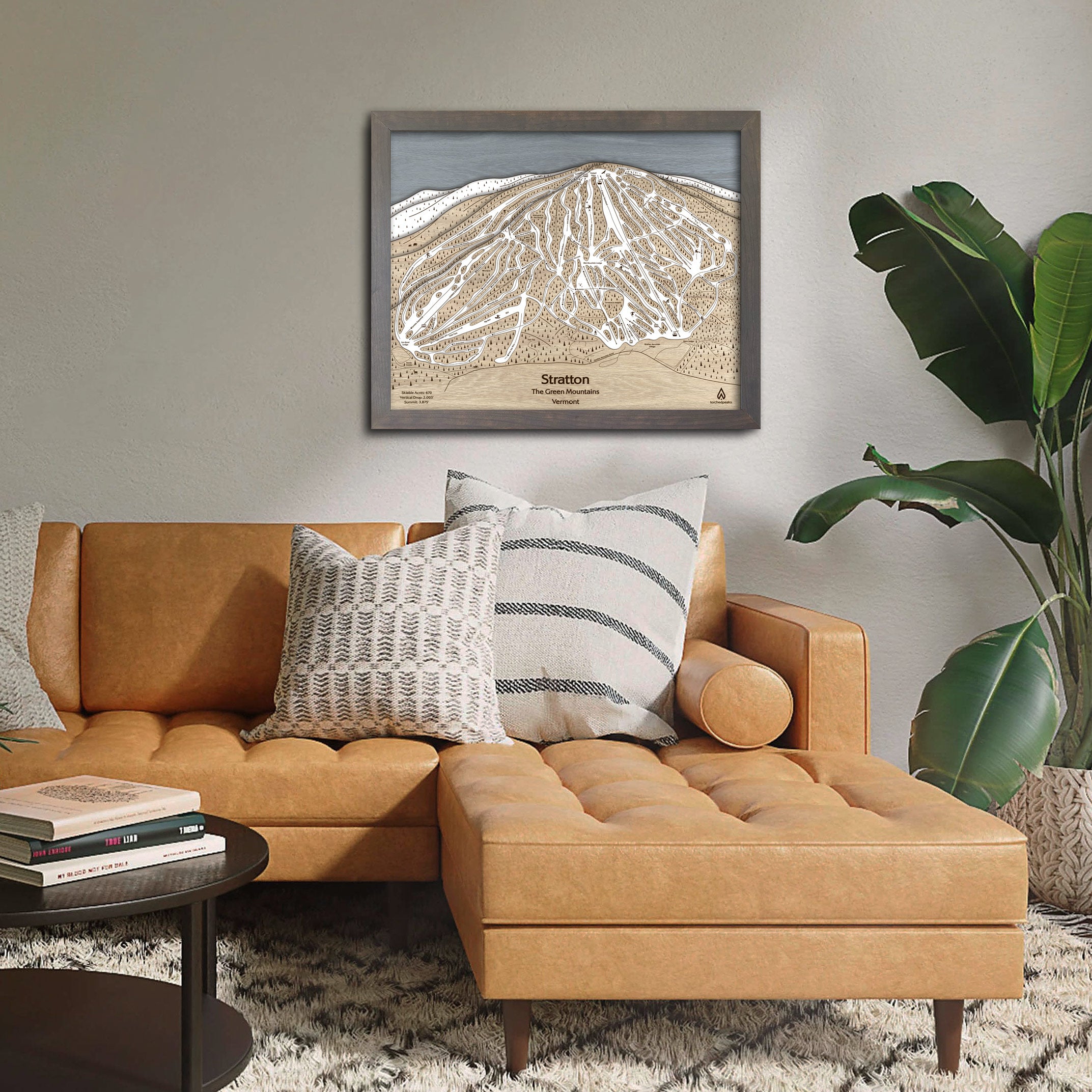 Stratton Mountain VT Ski Trail Map | 3D Wood Mountain Art | Torched Peaks