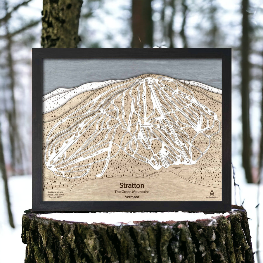 Stratton Mountain, VT Ski Trail Map Art | 3D Wood Ski Cabin Decor