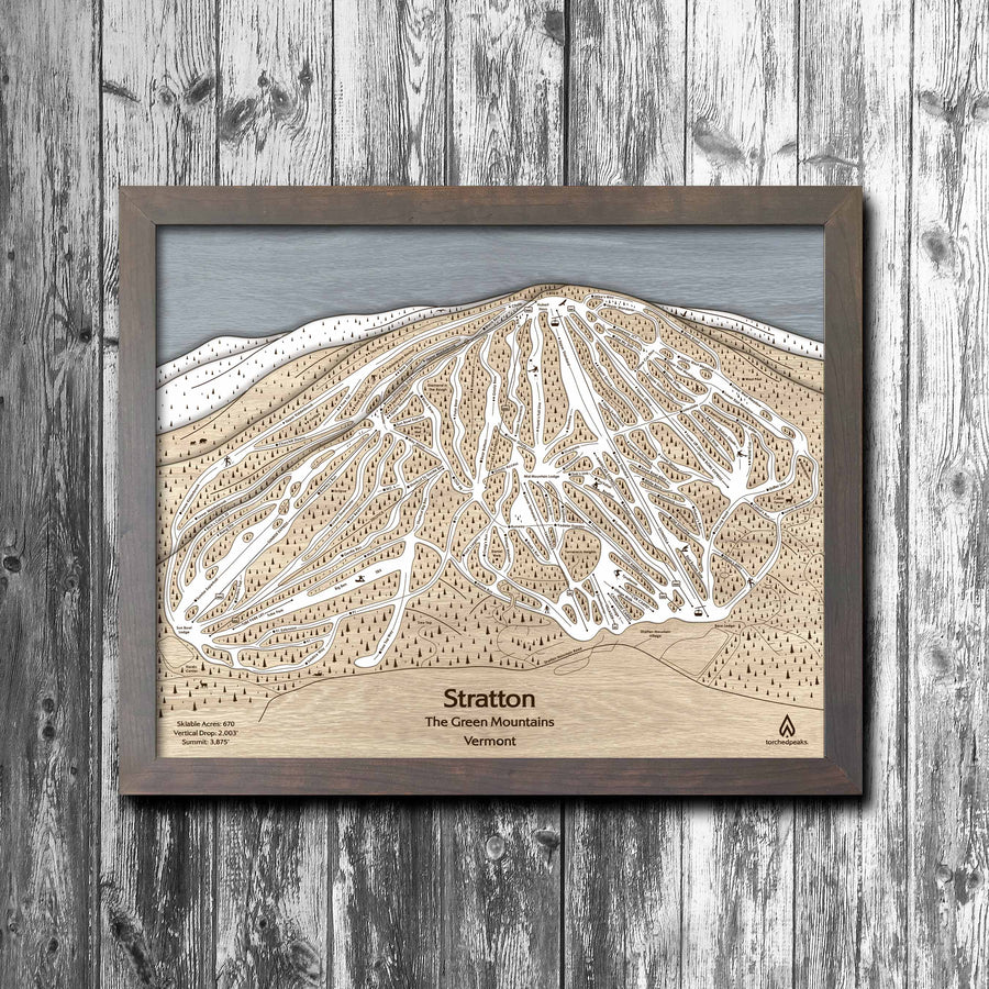 Stratton Mountain, VT Ski Trail Map Art | 3D Wood Ski Cabin Decor