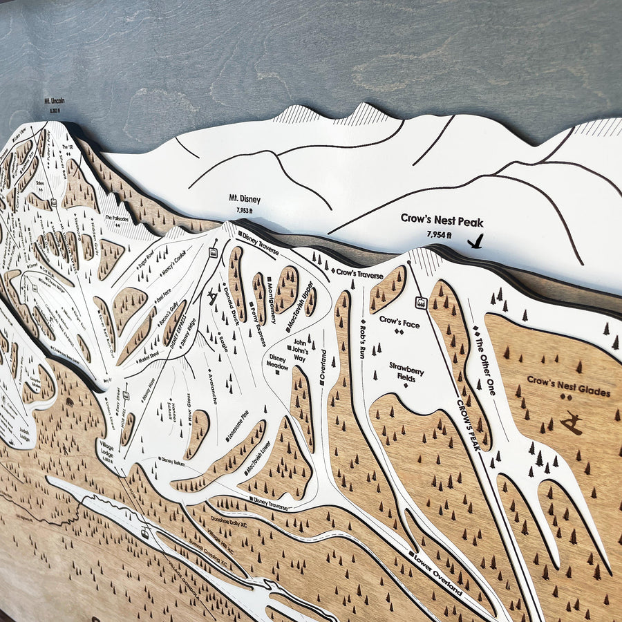 Laser-cut, engraved, ski trail map. Wood Ski Map, Best Gift for Skiers