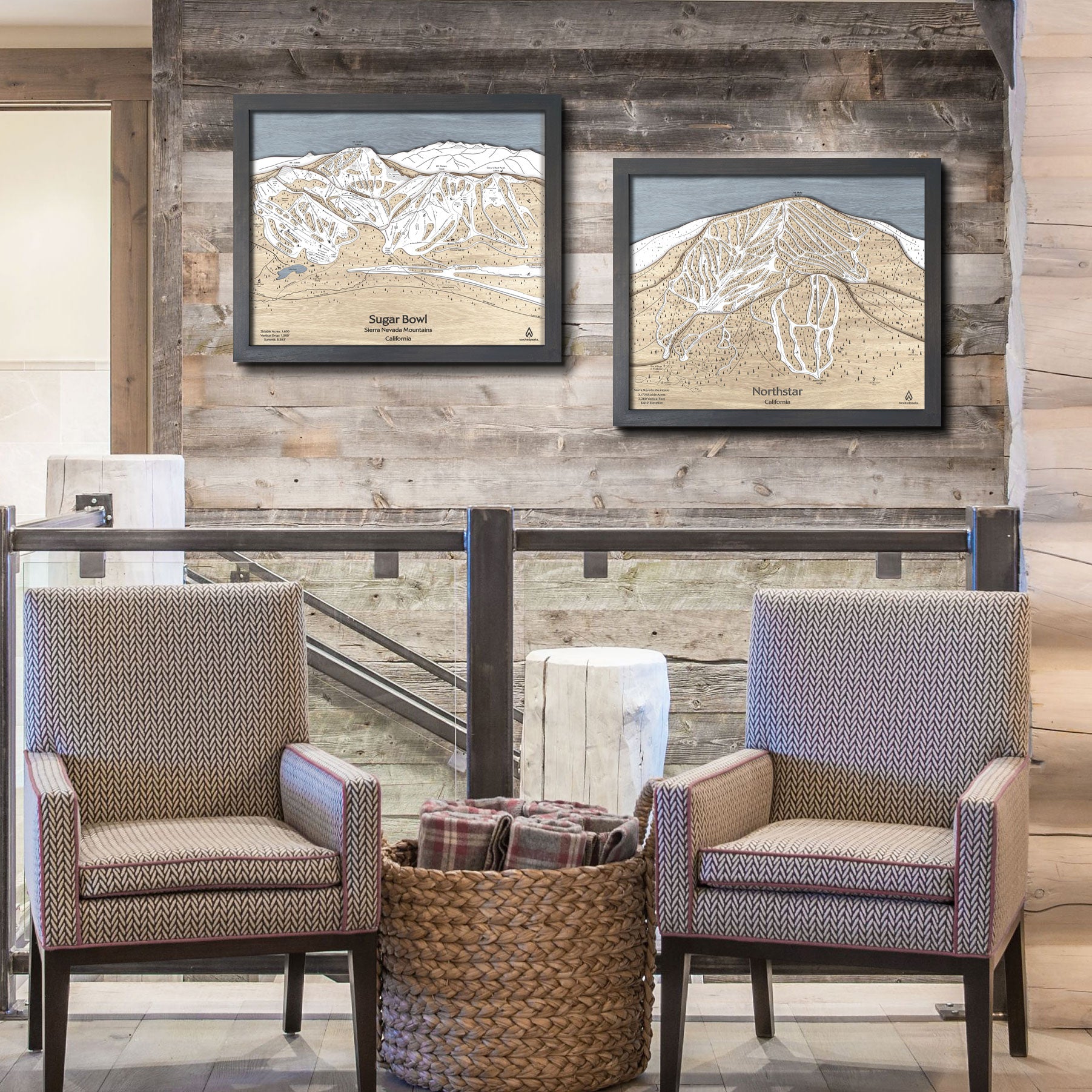 Sugar Bowl Ski Resort Wall Map, Ski Home Decor