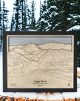 Laser Engraved Wood Map of Sugar Bowl Ski Area located on top of Donner Summit