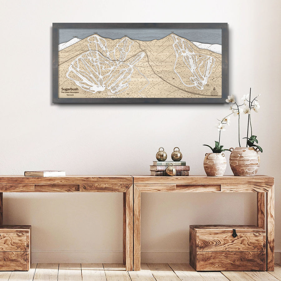 Ski Cabin Decor, 3D Wood Map of Sugarbush VT Ski Resort