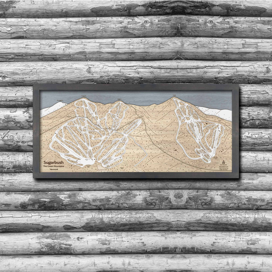 Sugarbush VT Ski Trail Map | 3D Wood Mountain Art | Torched Peaks