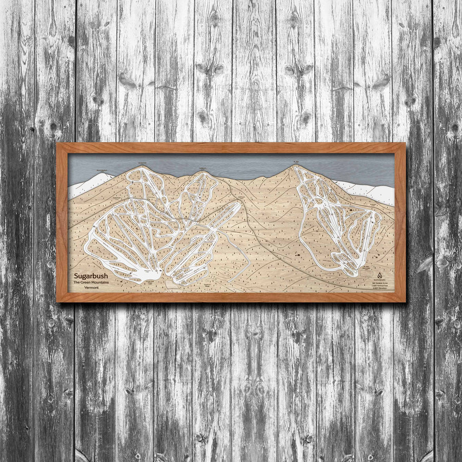 Sugarbush VT Ski Trail Map | 3D Wood Mountain Art | Torched Peaks