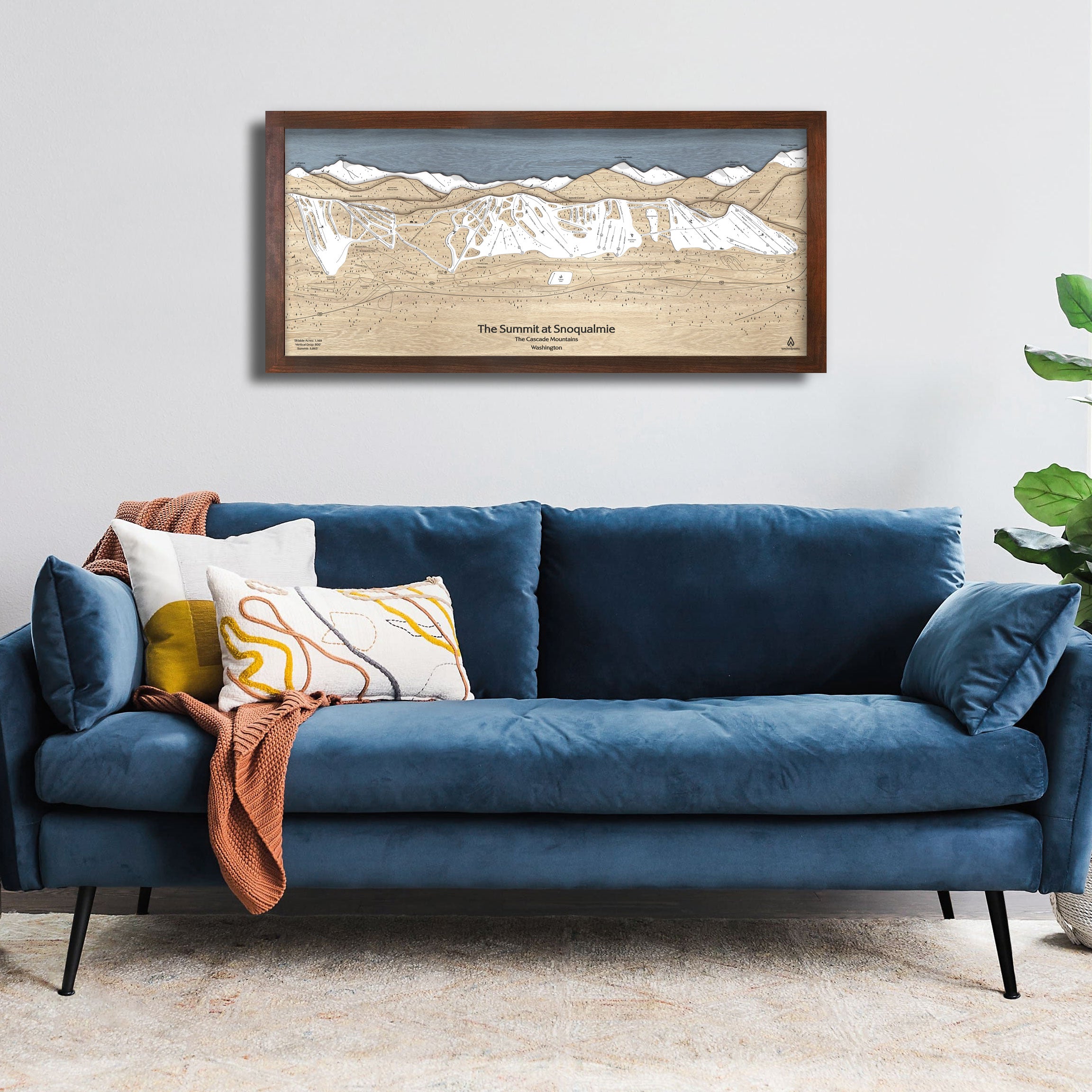 Summit at Snoqualmie wooden ski map, skiing art, ski cabin wall art