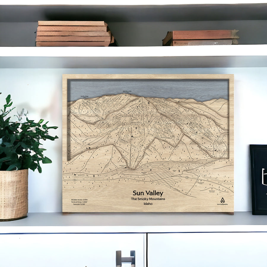 Office Decor for Skiers: Sun Valley ID wood mountain map