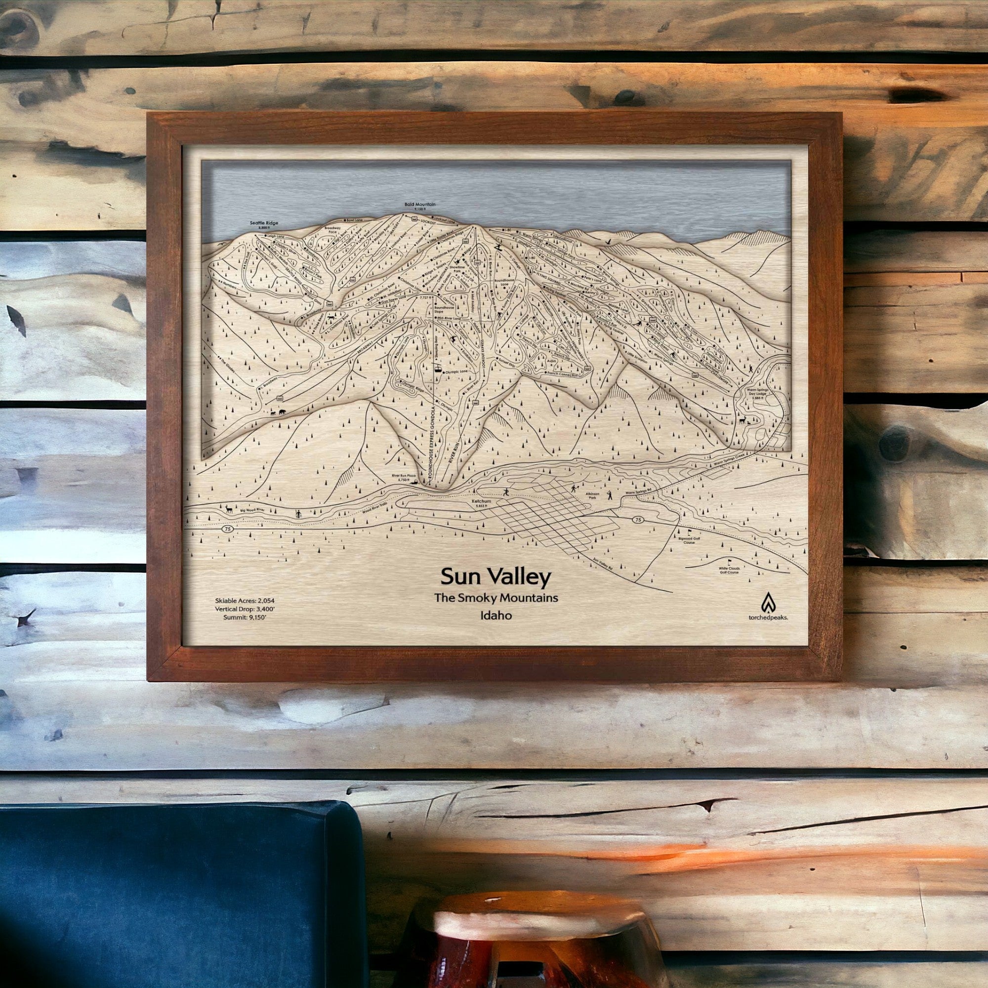 Unique Decor for Skiers: Sun Valley ID Wooden Map