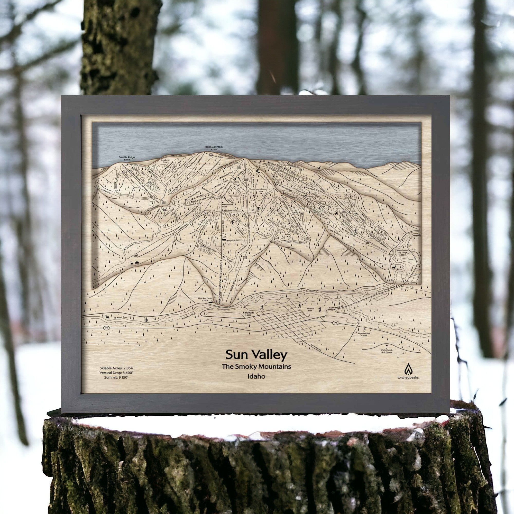 Best gift for Skiers: Sun Valley ID 3D Wooden Map of Ski Trails