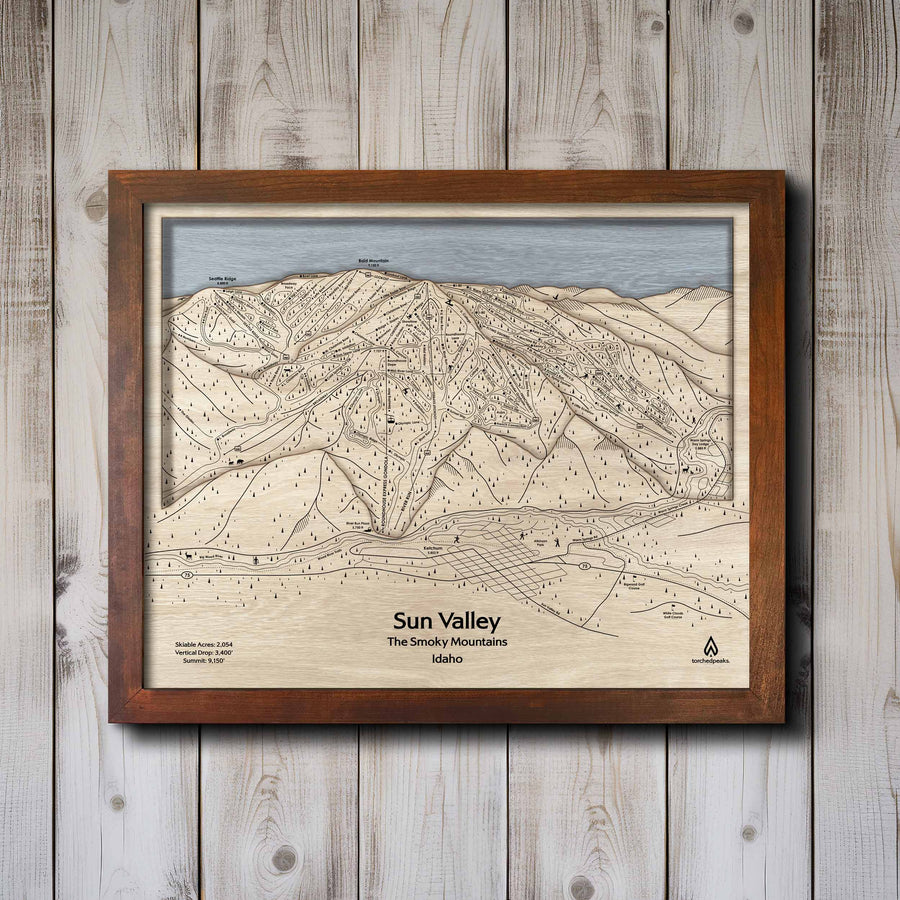 Sun Valley Ski Map | 3D Wooden Trail Map, Mountain Art