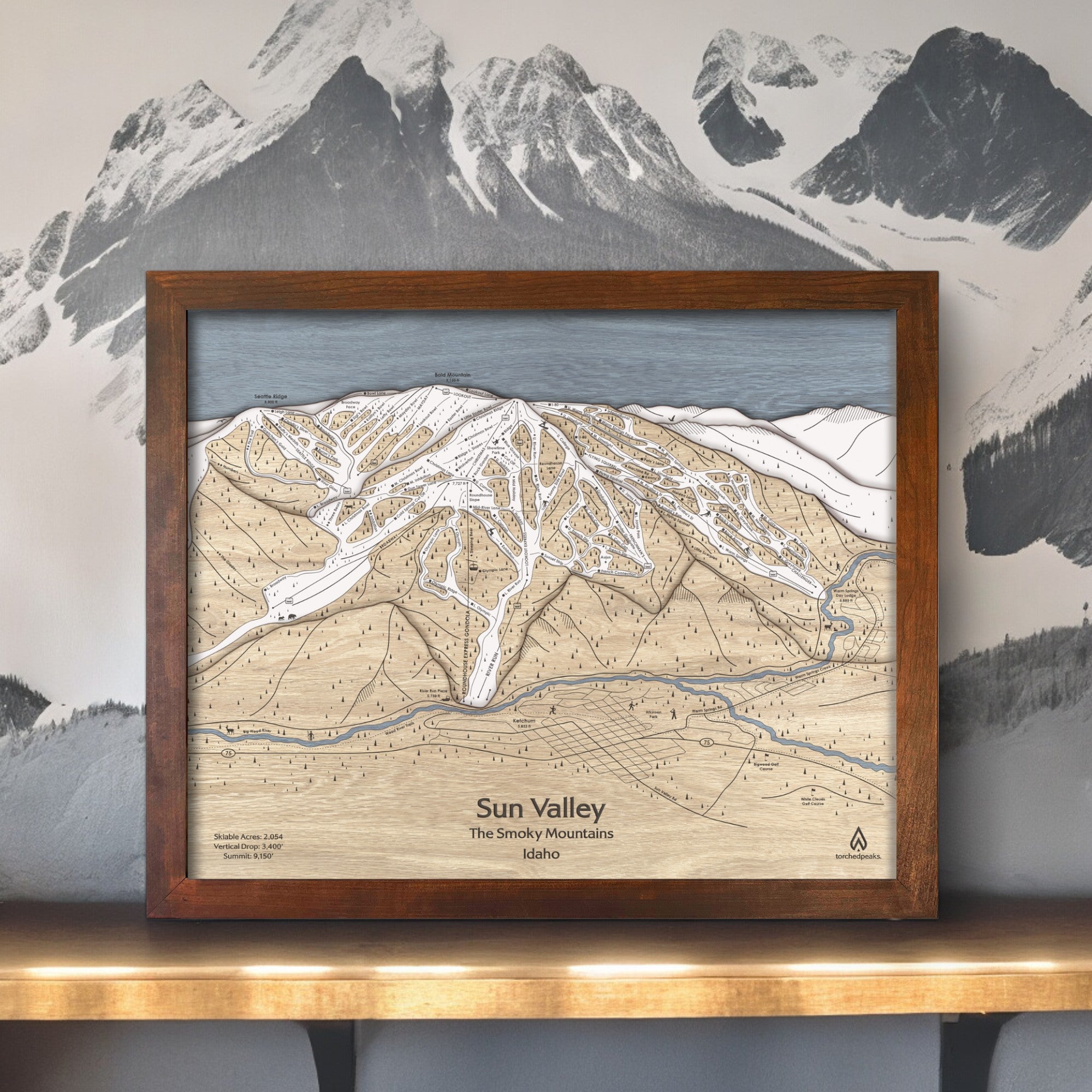 Sun Valley Idaho Wall Art, Wood Ski Map