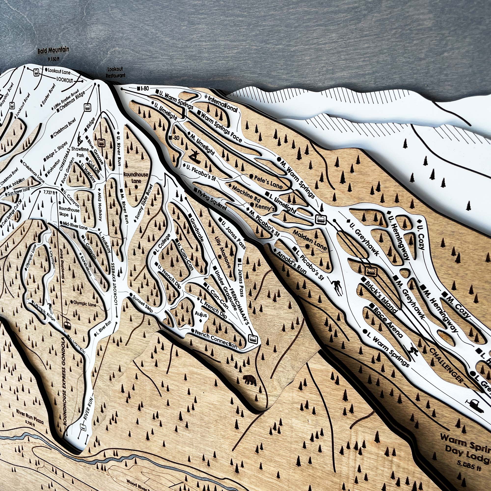 Sun Valley Idaho Map Art, Laser-engraved map