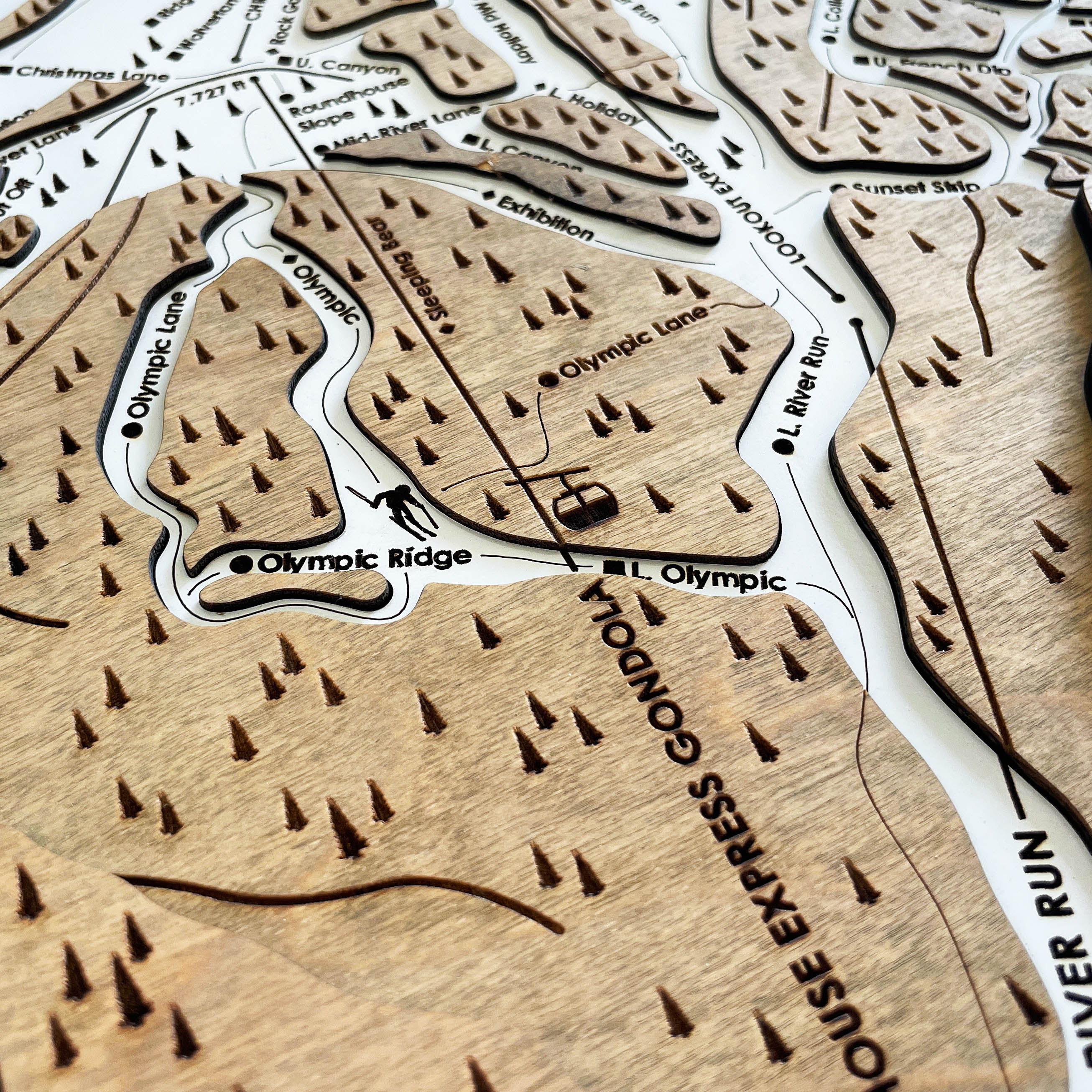 Sun Valley Ski Resort - Laser-carved Wood Map