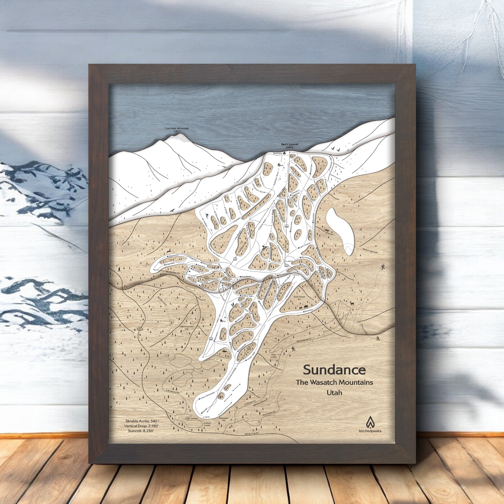 Sundance Utah Wooden Ski Trail Map, Skiing Wall Art