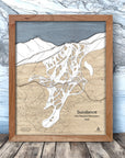 Sundance Mountain 3D Wooden Ski Map, Torched Peaks, Designed by Artist Shawn Orecchio