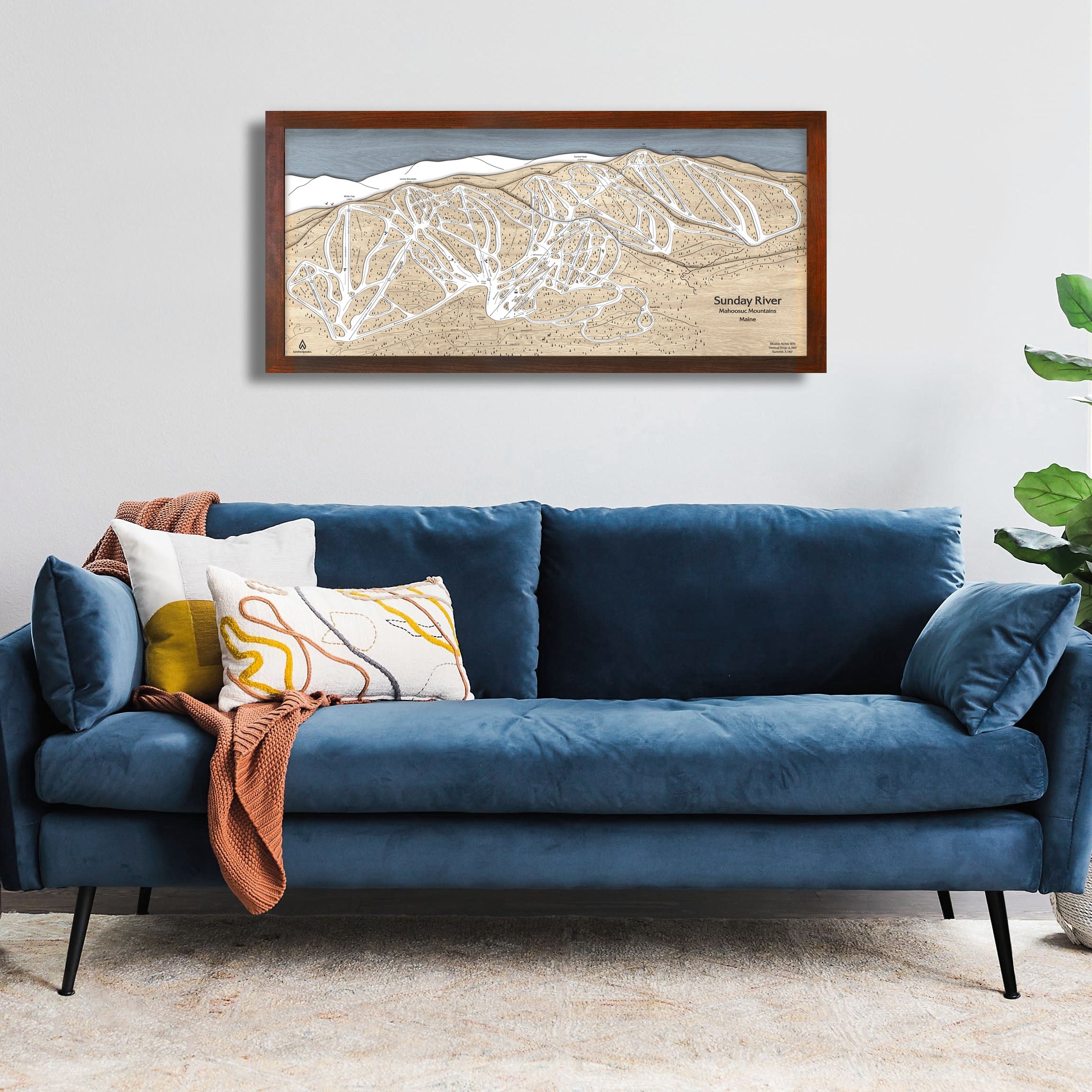 Sunday River Maine Wood Ski Map, Ski Home Decor, Skiing Artwrk