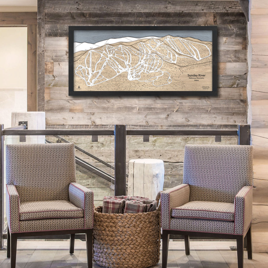 Sunday River Wooden Ski Map, Skiing Wall Art