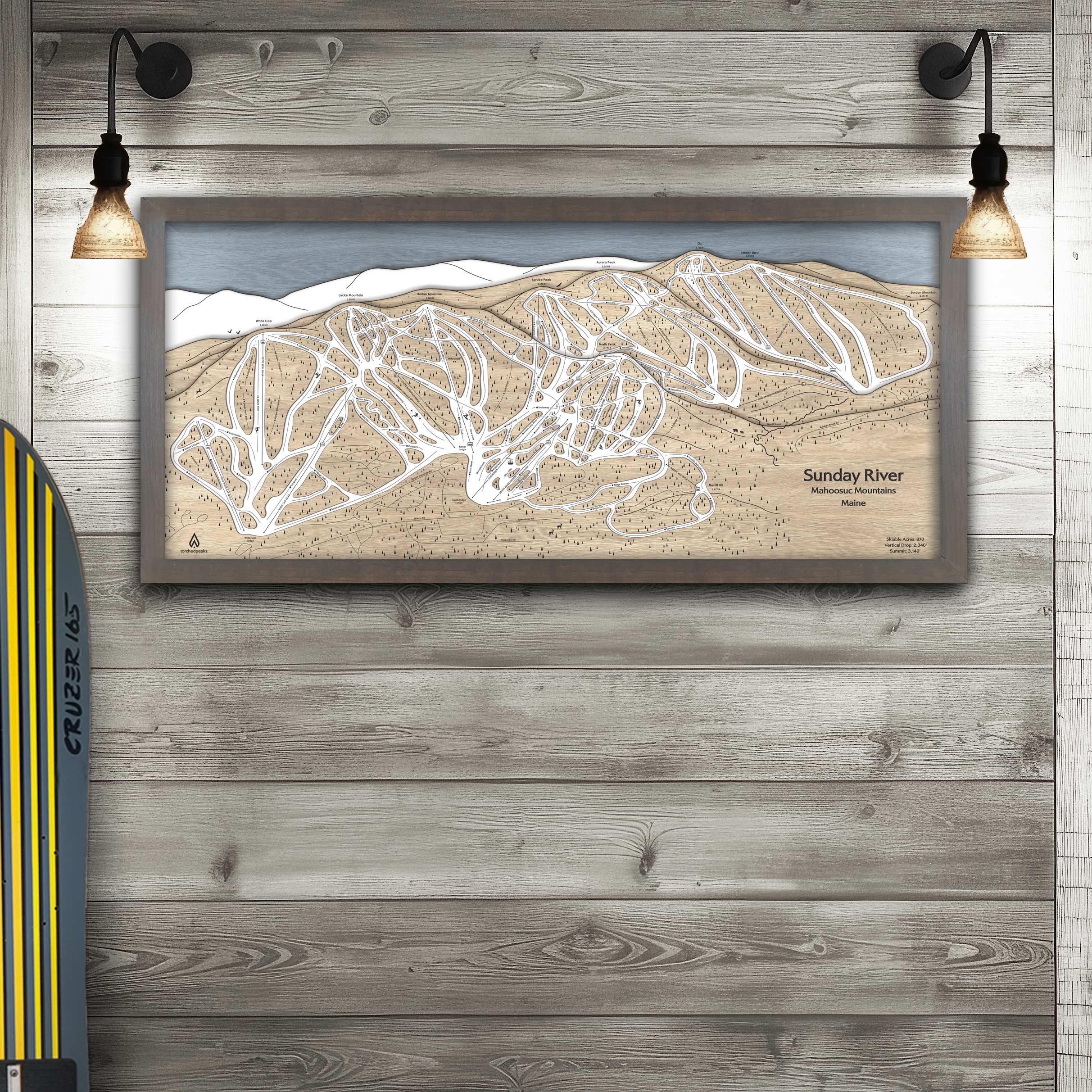 Sunday River Ski Trail Map, Wooden Ski Map, Slopes Mountain Art