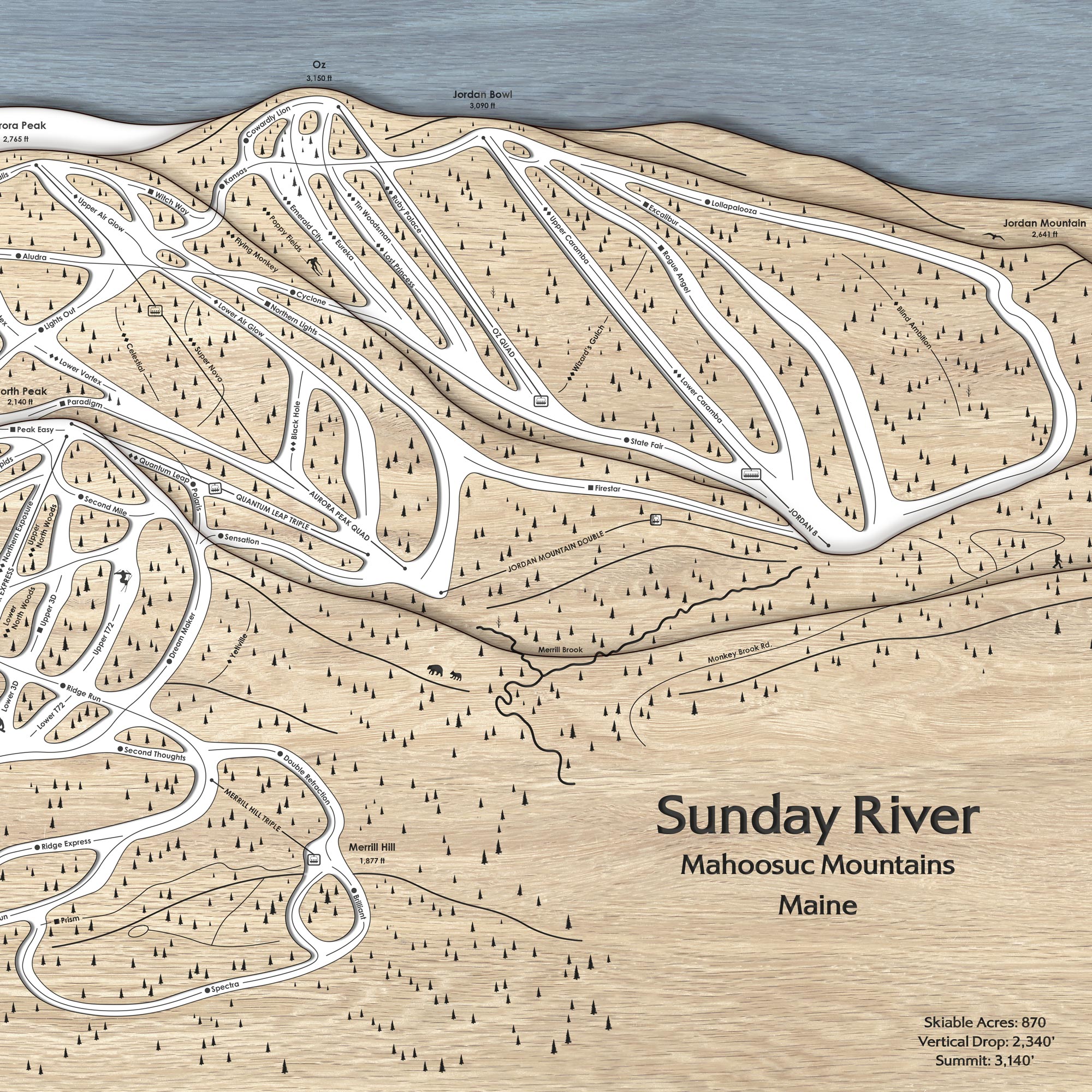 Sunday River Ski Slopes Map, Skiing Art, Ski Resort Map Art
