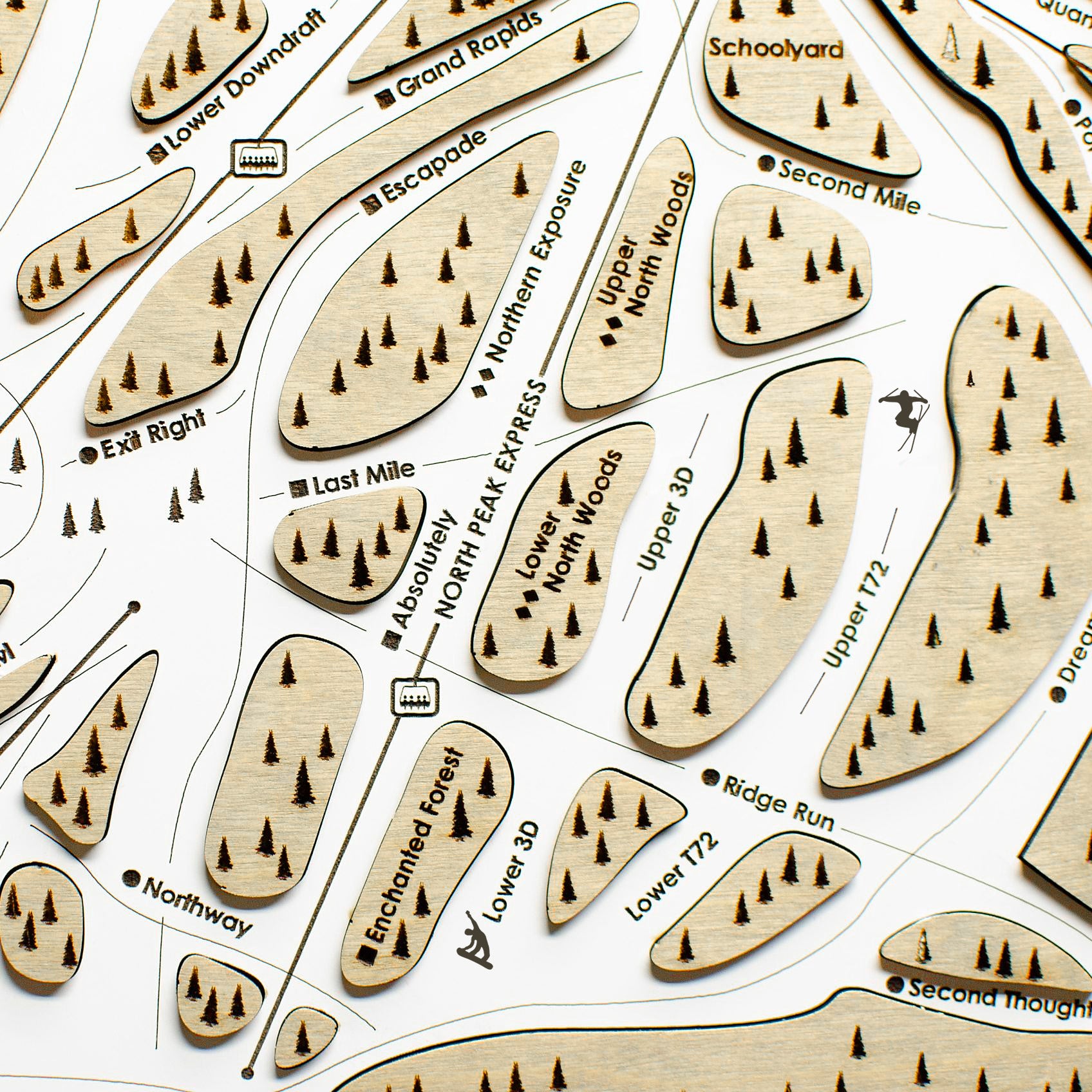 Sunday River Maine Ski Area Map, Skiing Poster, Skiing Wall Art, Laser-engraved