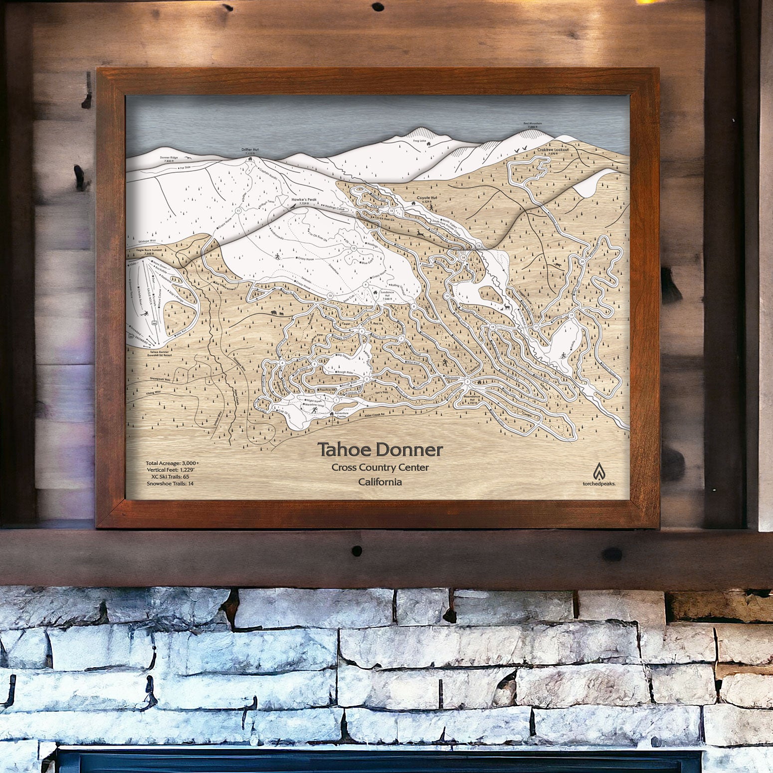 Tahoe Donner Cross Country Ski Center Wood Map, Artists: Shawn Orecchio