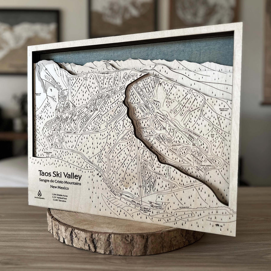 Taos Ski Valley Trail Map | 3D Wood Ski Slope Art, Minimalist