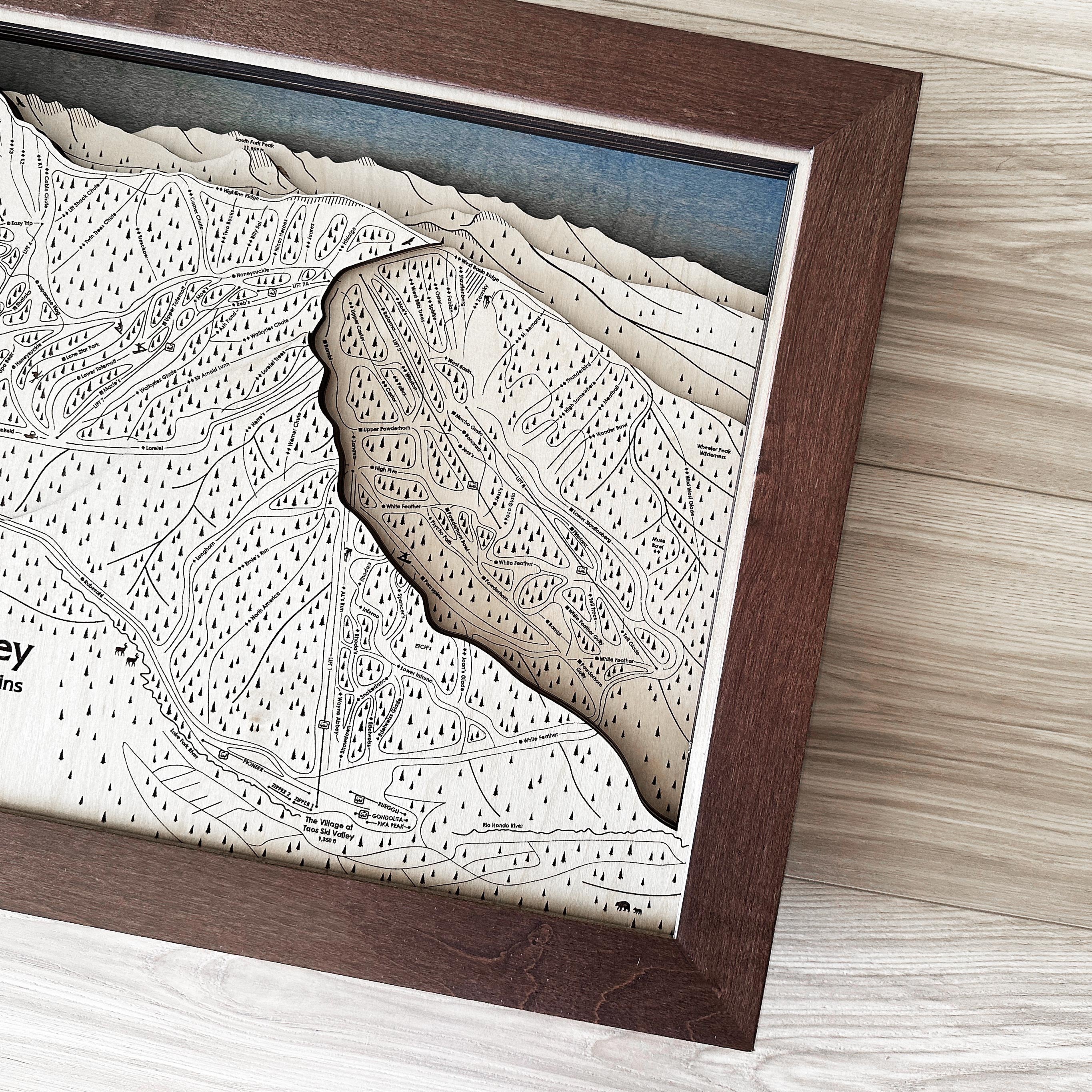 Taos Ski Valley Trail Map | 3D Wood Ski Slope Art