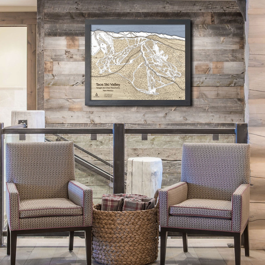 Taos Ski Valley Trail Map | 3D Wooden Mountain Art, Ski Cabin Decor