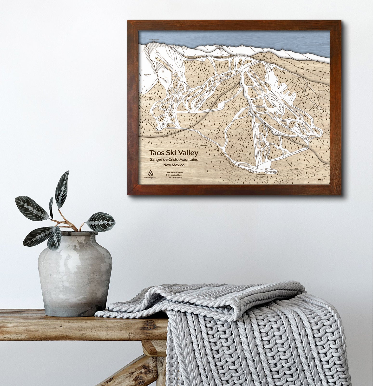 Taos Ski Valley Trail Map | 3D Wooden Mountain Art