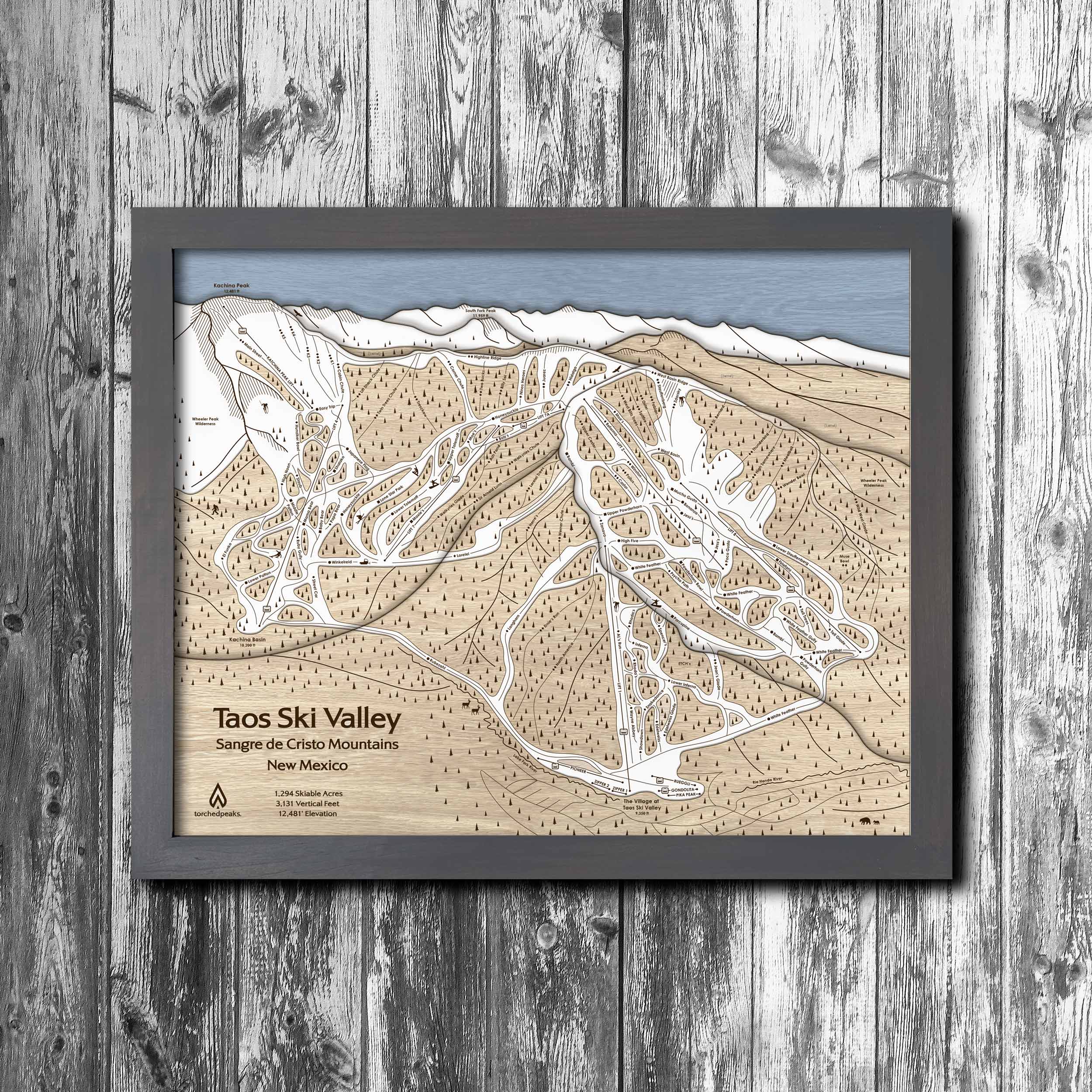 Taos Ski Valley Trail Map | 3D Wooden Mountain Art