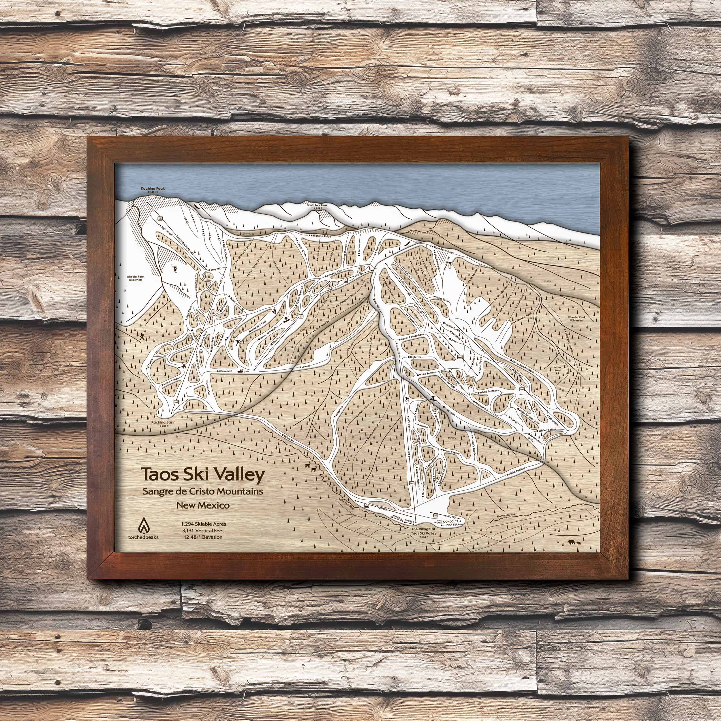 Taos Ski Valley Trail Map | 3D Wooden Mountain Art