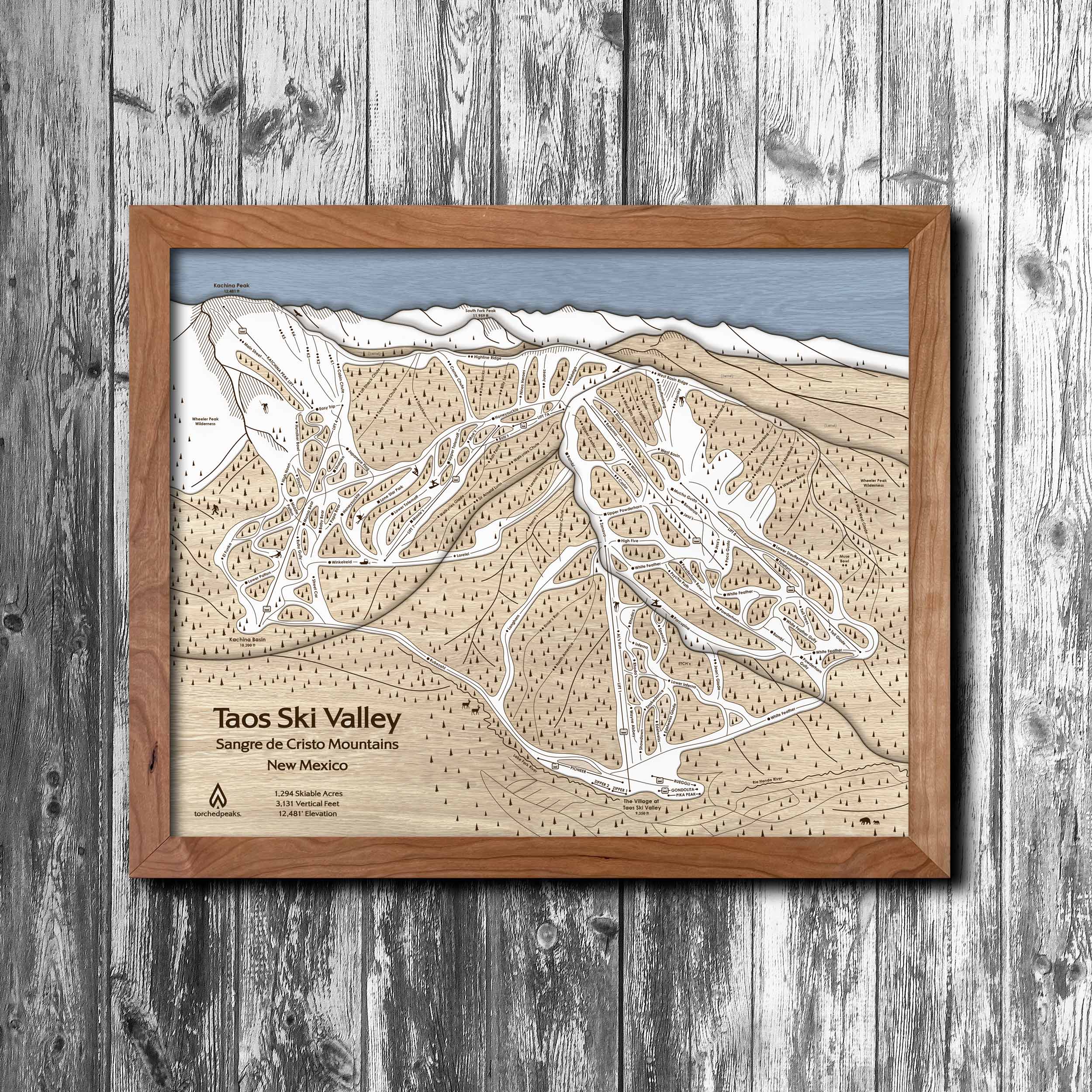 Taos Ski Valley Trail Map | 3D Wooden Mountain Art