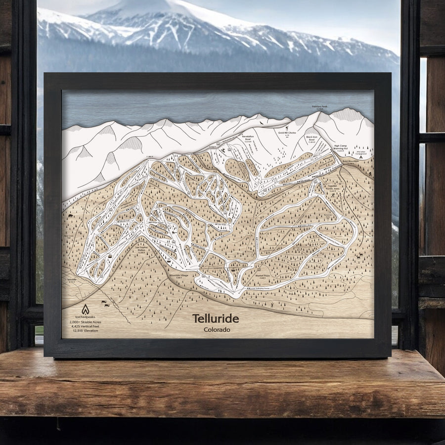 Telluride Ski Area Map, Framed Skiing Art