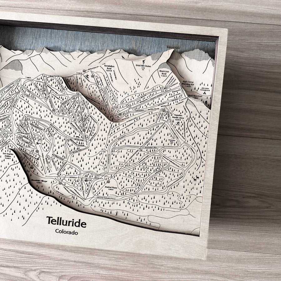 Telluride Colorado Ski Trail Map, 3D Wood Skiing Decor