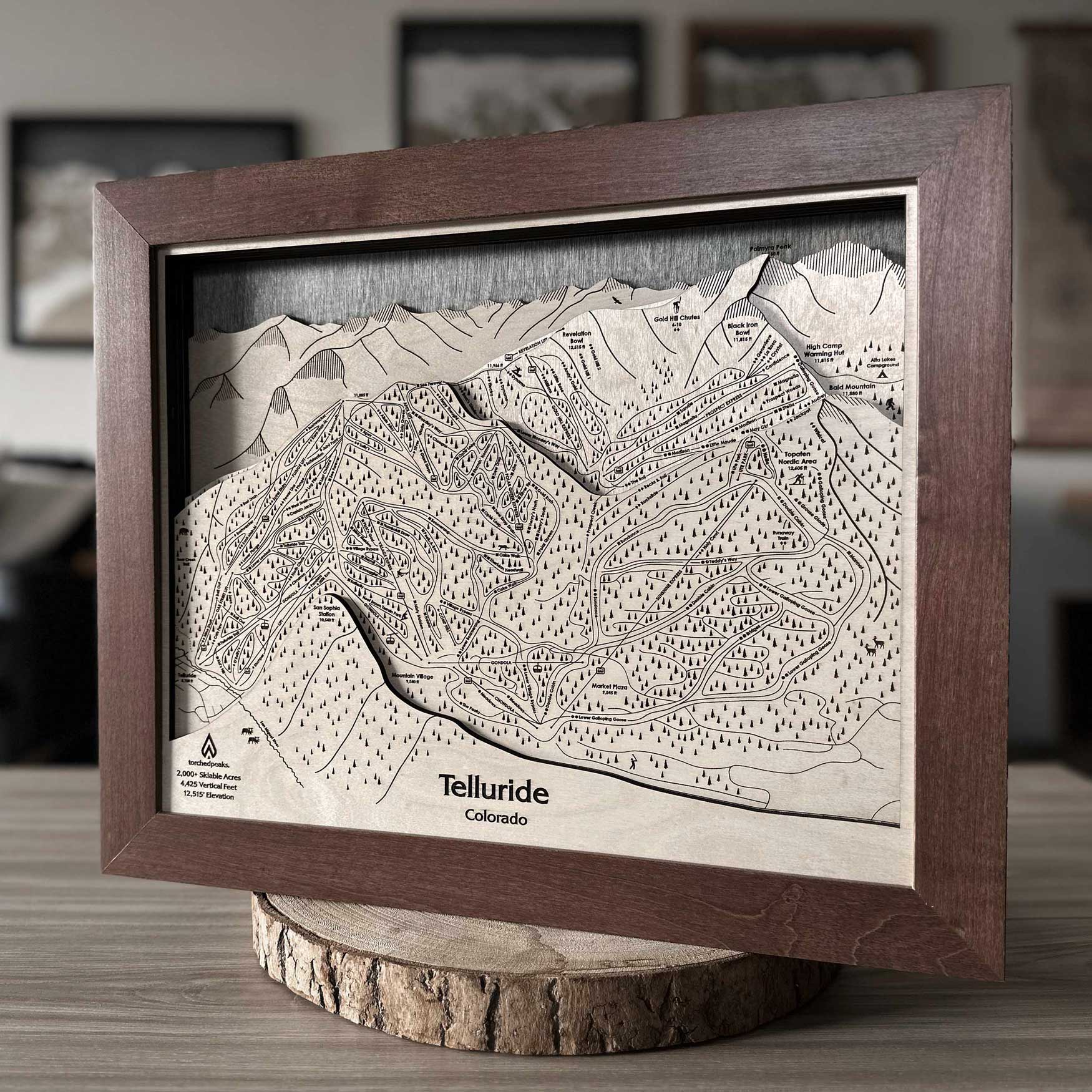 Telluride Colorado Ski Trail Map, 3D Wood Skiing Decor