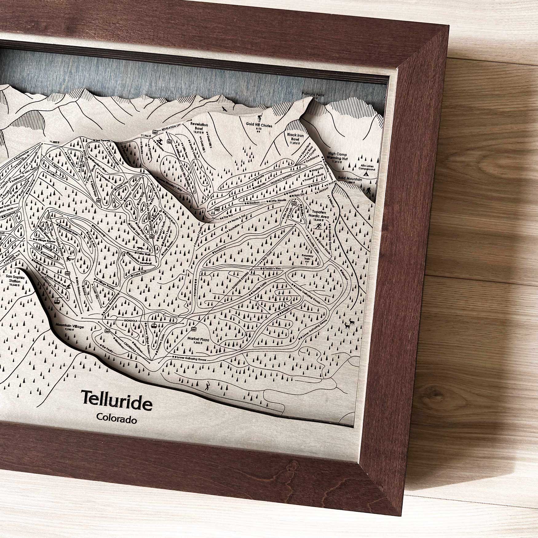 Telluride Colorado Ski Trail Map, 3D Wood Skiing Decor