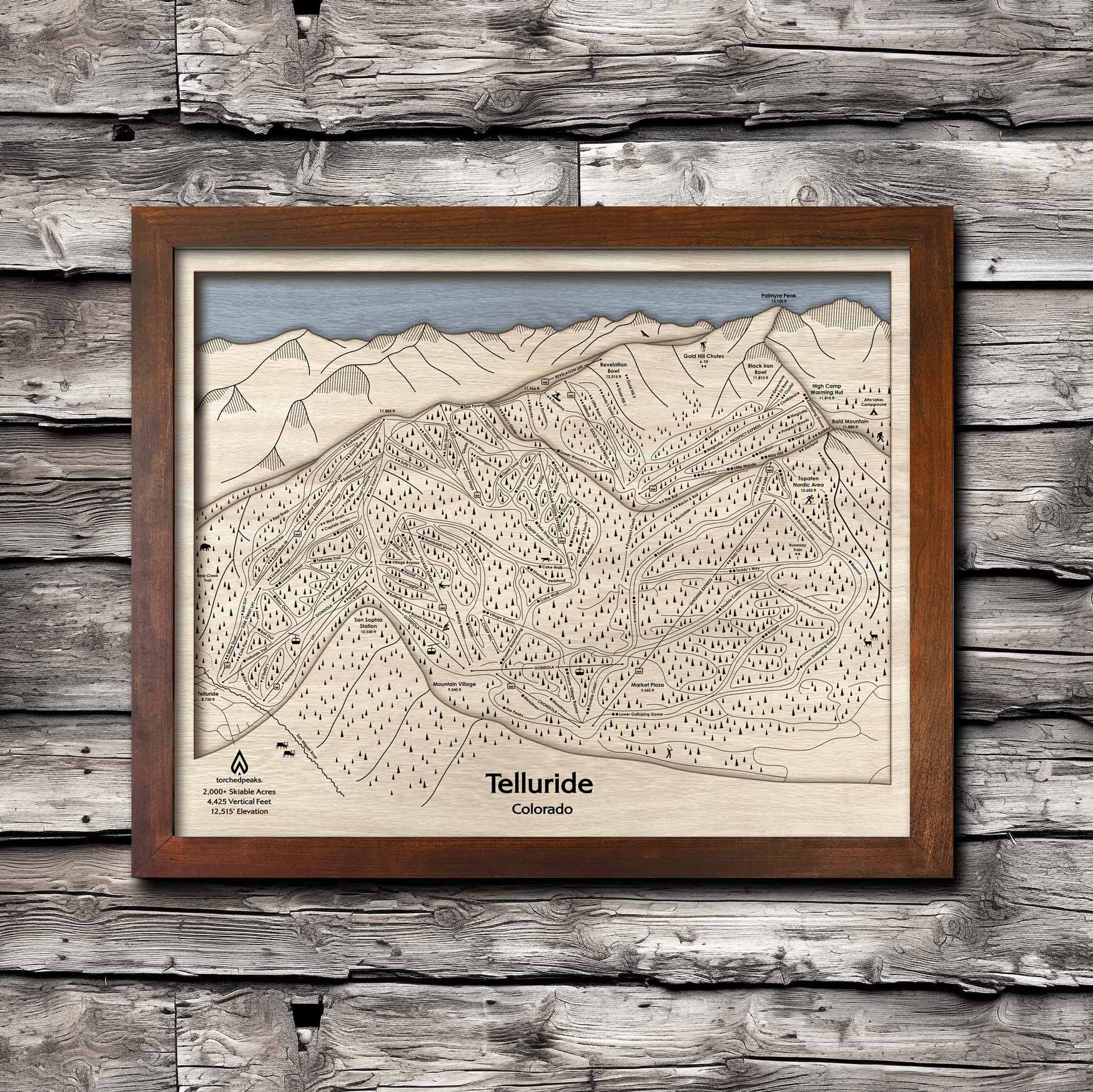 Telluride Colorado Ski Trail Map, 3D Wood Skiing Decor