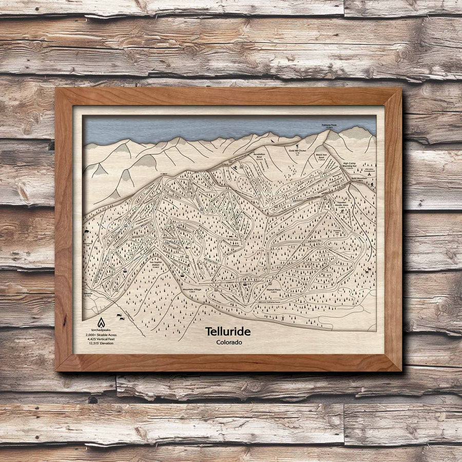 Telluride Colorado Ski Trail Map, 3D Wood Skiing Decor