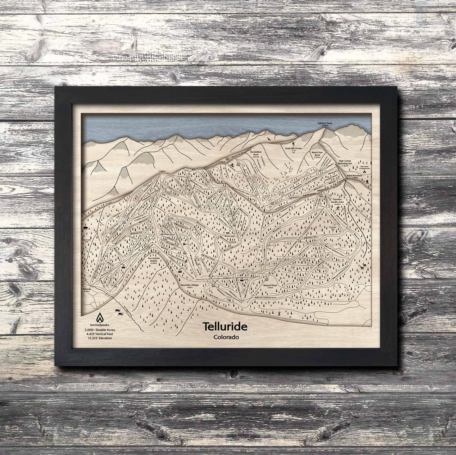 Telluride Colorado Ski Trail Map, 3D Wood Skiing Decor